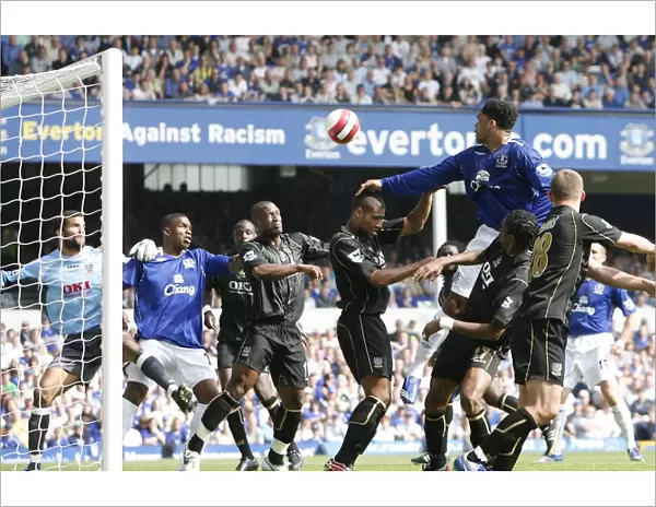 Joleon Lescott's Determined Header: Everton FC vs Portsmouth, FA Barclays Premiership, Goodison Park, 5 May 2007
