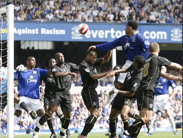 Joleon Lescott's Determined Header: Everton FC vs Portsmouth, FA Barclays Premiership, Goodison Park, 5 May 2007