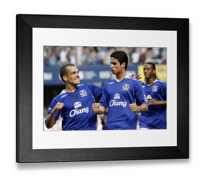 Framed Print : Everton's Mikel Arteta and Leon Osman: A Celebration of Goalscoring Glory (vs Portsmouth)