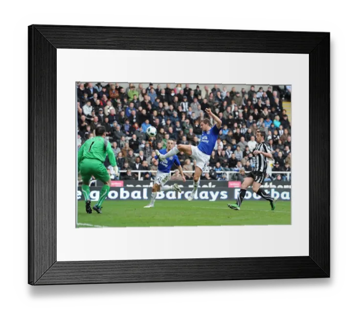 Framed Print : Phil Jagielka Scores Everton's Second Goal Against Newcastle United at St. James Park (BPL, 2011)