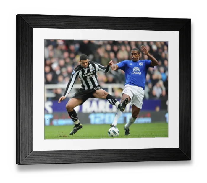 Framed Print : Intense Clash: Leon Best vs Sylvain Distin - Newcastle United vs Everton, Barclays Premier League (05 March 2011) Framed Print : Intense Clash: Leon Best vs Sylvain Distin - Newcastle United vs Everton, Barclays Premier League (05 March 2011)