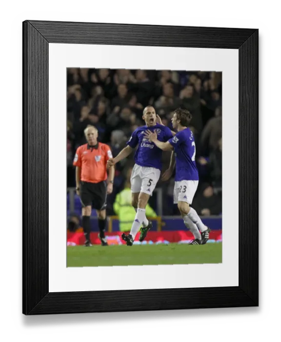 Framed Print : Heitinga and Coleman: United in Victory - Everton's Equalizing Goal Celebration (BPL 2011)
