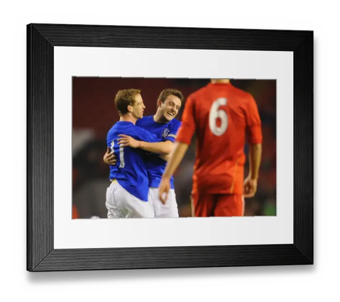 Framed Print : Everton's Forshaw and Baxter: A Moment of Triumph in the Derby Match vs. Liverpool (Reserve League North)