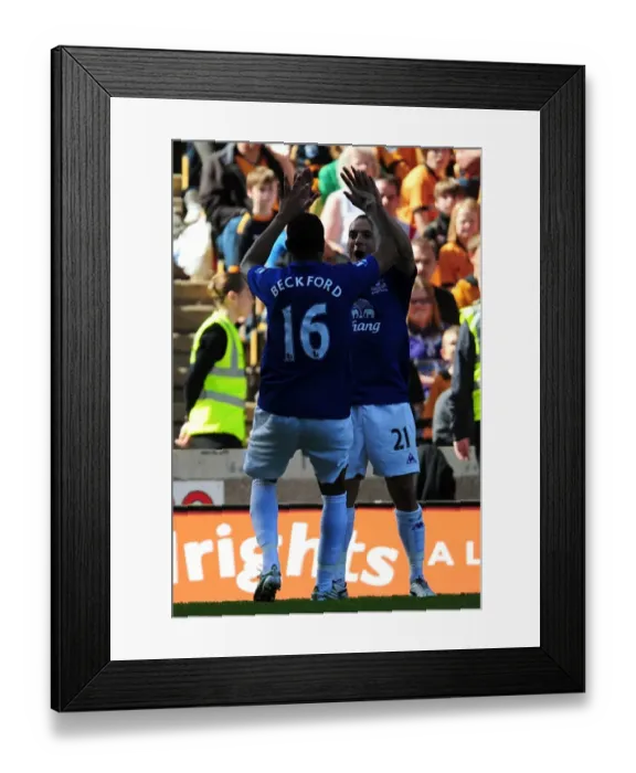 Framed Print : Everton's Jermaine Beckford and Leon Osman: Celebrating the Opening Goal Against Wolverhampton Wanderers in the Premier League (April 9, 2011) Framed Print : Everton's Jermaine Beckford and Leon Osman: Celebrating the Opening Goal Against Wolverhampton Wanderers in the Premier League (April 9, 2011)