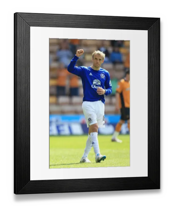 Framed Print : Everton's Phil Neville: Celebrating Premier League Victory Over Wolverhampton Wanderers (09.04.2011) Framed Print : Everton's Phil Neville: Celebrating Premier League Victory Over Wolverhampton Wanderers (09.04.2011)