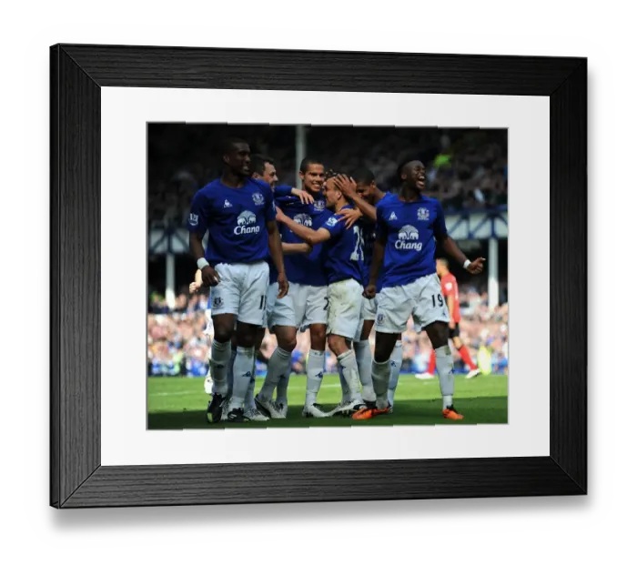 Framed Print : Leon Osman Scores First Goal: Everton's Thrilling Moment vs. Blackburn Rovers in Barclays Premier League (16 April 2011, Goodison Park)