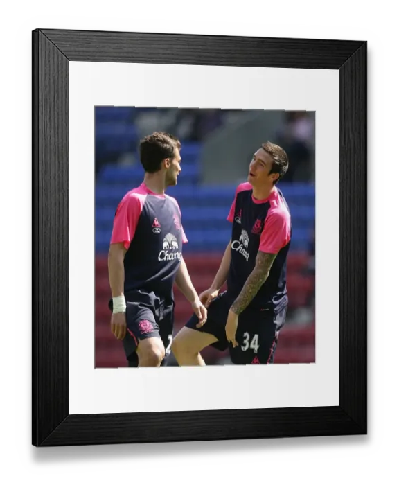 Framed Print : Everton FC: Vellios and Duffy Focused during Premier League Warm-up at Wigan Athletic (30 April 2011) Framed Print : Everton FC: Vellios and Duffy Focused during Premier League Warm-up at Wigan Athletic (30 April 2011)