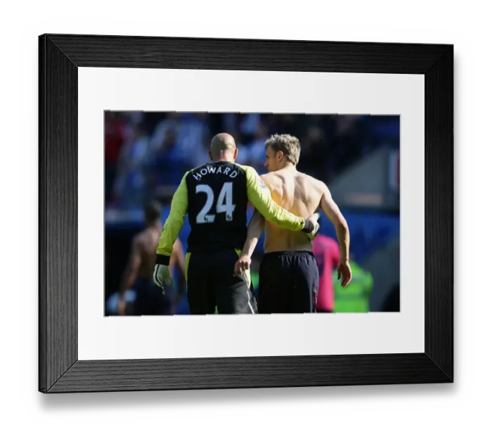 Framed Print : Everton's Phil Neville and Tim Howard: Celebrating Victory over Wigan Athletic in the Barclays Premier League (30 April 2011) Framed Print : Everton's Phil Neville and Tim Howard: Celebrating Victory over Wigan Athletic in the Barclays Premier League (30 April 2011)