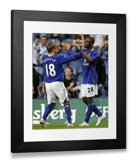 Framed Print : Preston North End v Everton Pre Season Friendly - Deepdale - 18 / 7 / 07 Victor Anichebe celebrates after he scores for Everton with Framed Print : Preston North End v Everton Pre Season Friendly - Deepdale - 18 / 7 / 07 Victor Anichebe celebrates after he scores for Everton with