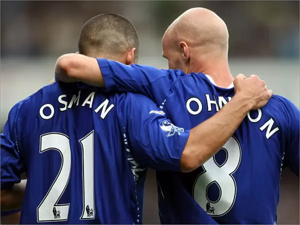Football - Everton v Wigan Athletic FA Barclays Premier League - Goodison Park - 11  /  8  /  07 Leon Osman celebrates with Andy Johnson after Osman scores the first goal Mandatory Credit: Action Images  /  Carl
