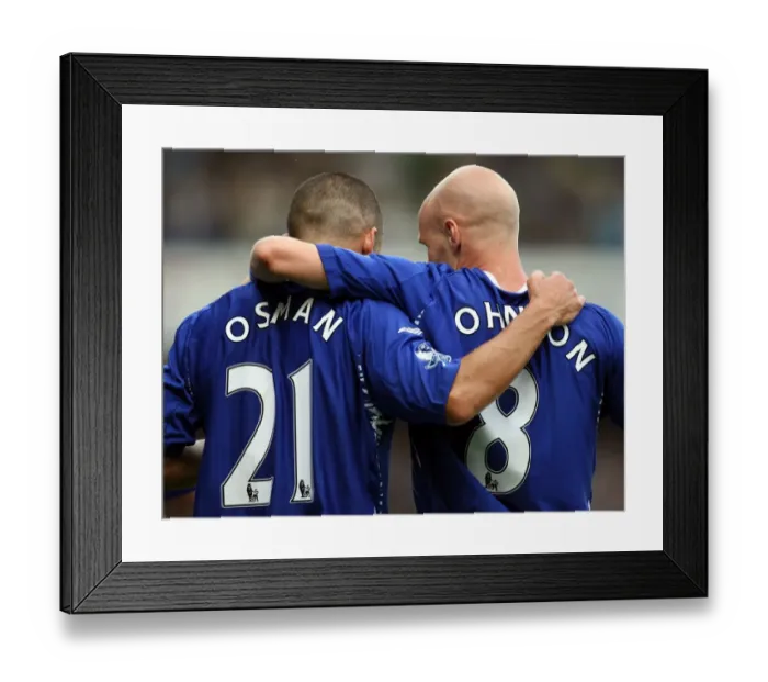 Framed Print : Football - Everton v Wigan Athletic FA Barclays Premier League - Goodison Park - 11 / 8 / 07 Leon Osman celebrates with Andy Johnson after Osman scores the first goal Mandatory Credit: Action Images / Carl Framed Print : Football - Everton v Wigan Athletic FA Barclays Premier League - Goodison Park - 11 / 8 / 07 Leon Osman celebrates with Andy Johnson after Osman scores the first goal Mandatory Credit: Action Images / Carl