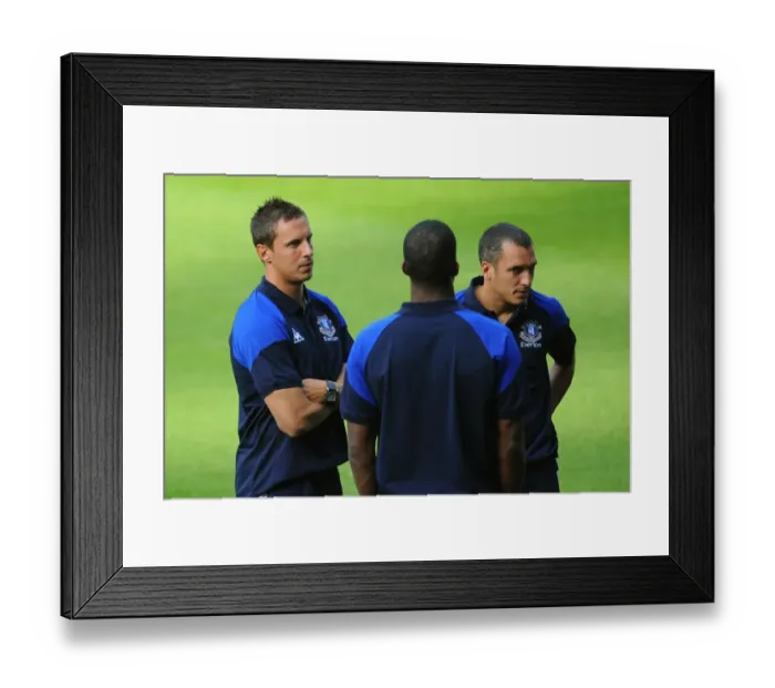 Framed Print : Everton's Jagielka and Osman Pre-Match Huddle at Werder Bremen (02.08.2011) Framed Print : Everton's Jagielka and Osman Pre-Match Huddle at Werder Bremen (02.08.2011)