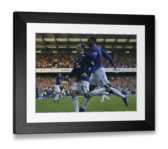 Framed Print : James McFadden's Debut Goal for Everton vs. Blackburn Rovers (07 / 08): The Exciting Moment of Celebration with Joleon Lescott