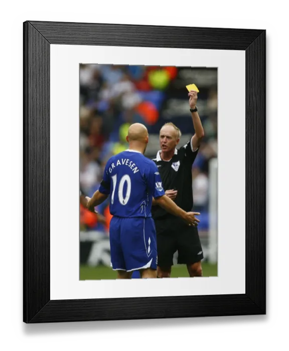 Framed Print : Everton's Thomas Gravesen Booked by Referee Peter Walton in FA Barclays Premier League Match against Bolton Wanderers (07 / 08) Framed Print : Everton's Thomas Gravesen Booked by Referee Peter Walton in FA Barclays Premier League Match against Bolton Wanderers (07 / 08)