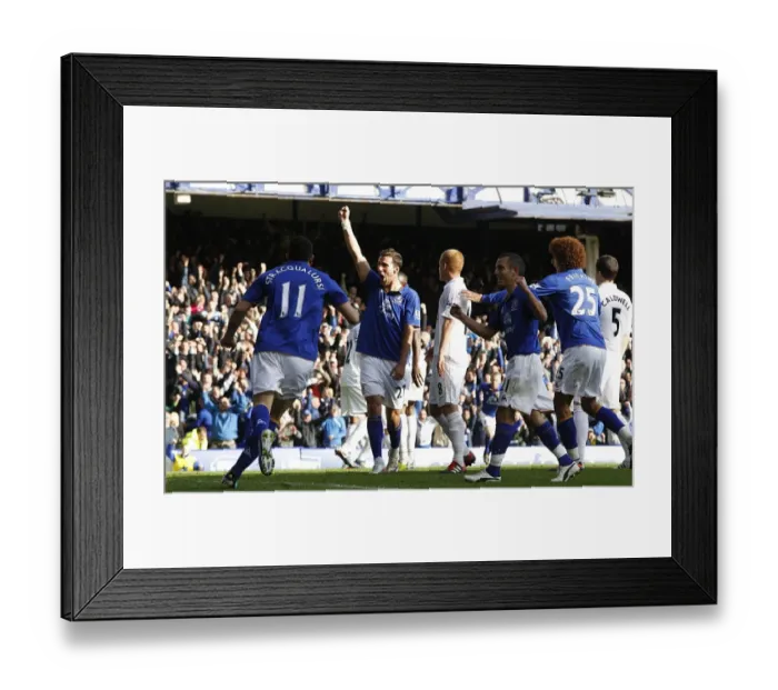 Framed Print : Everton's Vellios Scores His Second Goal Against Wigan at Goodison Park (September 17, 2011, Barclays Premier League) Framed Print : Everton's Vellios Scores His Second Goal Against Wigan at Goodison Park (September 17, 2011, Barclays Premier League)