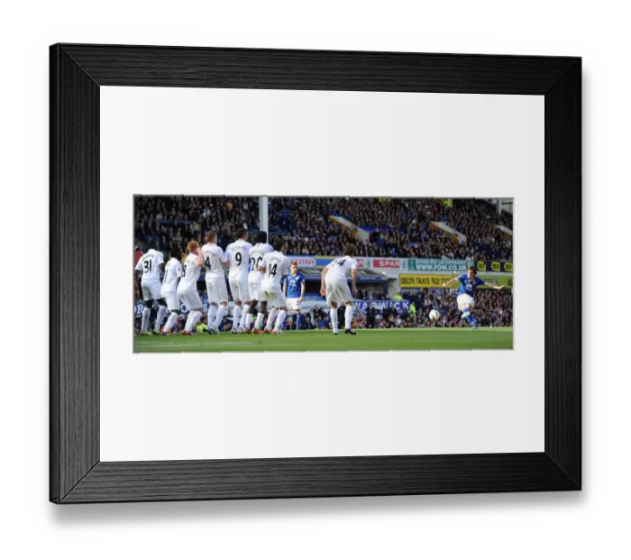 Framed Print : Everton's Leighton Baines Readies for Free Kick at Goodison Park, September 17, 2011 (Everton vs Wigan Athletic, Barclays Premier League) Framed Print : Everton's Leighton Baines Readies for Free Kick at Goodison Park, September 17, 2011 (Everton vs Wigan Athletic, Barclays Premier League)