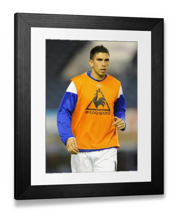Framed Print : Denis Stracqualursi Scores the Game-Winning Goal for Everton Against West Bromwich Albion in Carling Cup Round 3 (September 21, 2011)