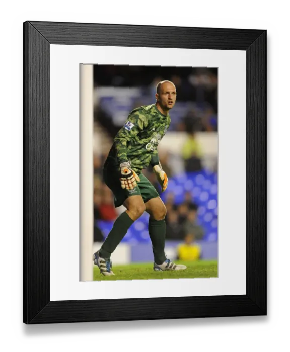 Framed Print : A Tense Moment at Goodison Park: Everton's Jan Mucha on Alert Against West Bromwich Albion in Carling Cup Third Round