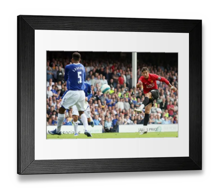 Framed Print : Cristiano Ronaldo's Thrilling Shot: Everton vs Manchester United (September 15, 2007) Framed Print : Cristiano Ronaldo's Thrilling Shot: Everton vs Manchester United (September 15, 2007)