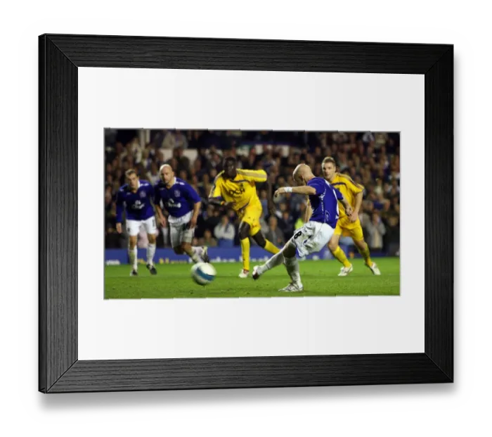 Framed Print : Football - Everton v Metalist Kharkiv UEFA Cup First Round First Leg - Goodison Park - 20  /  9  /  07 Evertons Andrew Johnson misses his retaken penalty Mandatory Credit: Action Images  /  Carl
