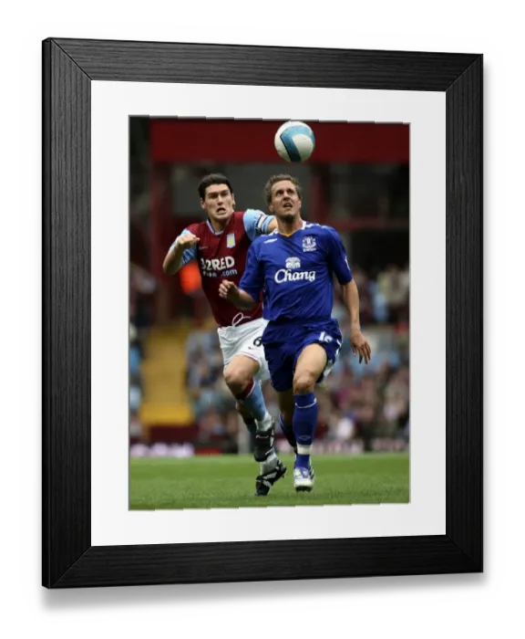 Framed Print : Intense Rivalry: Jagielka vs. Barry at Villa Park, September 2007 - Everton vs. Aston Villa, Barclays Premier League Framed Print : Intense Rivalry: Jagielka vs. Barry at Villa Park, September 2007 - Everton vs. Aston Villa, Barclays Premier League