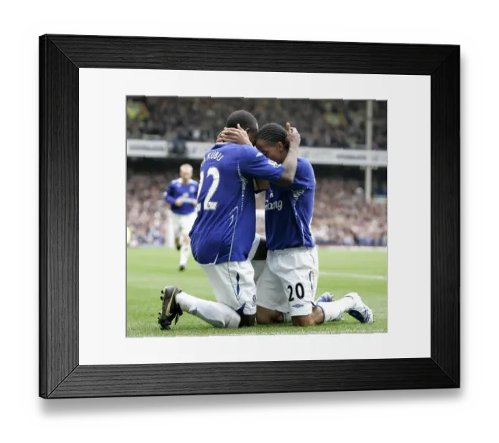 Framed Print : Everton's Steven Pienaar and Yakubu: Celebrating a Glorious Second Goal Against Middlesbrough in 2007 Framed Print : Everton's Steven Pienaar and Yakubu: Celebrating a Glorious Second Goal Against Middlesbrough in 2007