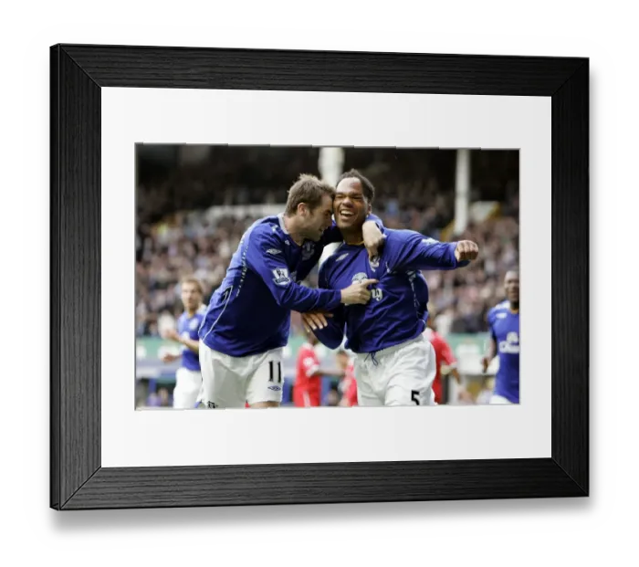 Framed Print : Football - Everton v Middlesbrough Barclays Premier League - Goodison Park - 30 / 9 / 07 Evertons Joleon Lescott (R) celebrates scoring their first goal with team mate James McFadden Mandatory Credit: Action Images / Keith Framed Print : Football - Everton v Middlesbrough Barclays Premier League - Goodison Park - 30 / 9 / 07 Evertons Joleon Lescott (R) celebrates scoring their first goal with team mate James McFadden Mandatory Credit: Action Images / Keith