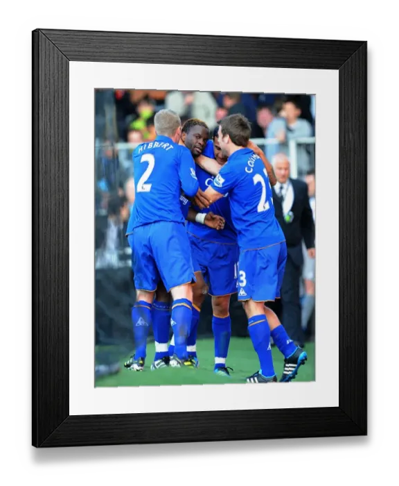 Framed Print : Everton's Louis Saha: Double Delight as He Scores Second Goal Against Fulham (October 2011) Framed Print : Everton's Louis Saha: Double Delight as He Scores Second Goal Against Fulham (October 2011)