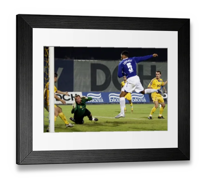 Framed Print : Joleon Lescott Scores for Everton in UEFA Cup Match against Metalist Kharkiv Framed Print : Joleon Lescott Scores for Everton in UEFA Cup Match against Metalist Kharkiv