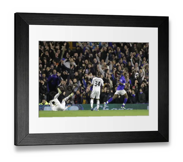Framed Print : Everton's Louis Saha: Celebrating the First Goal Against Chelsea in the Carling Cup (October 2011)