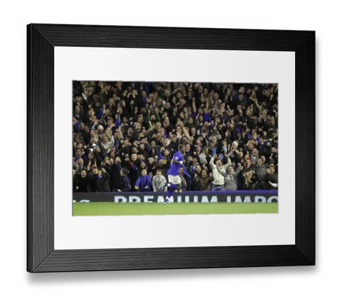Framed Print : Everton's Louis Saha: Unforgettable Celebration of First Goal Against Chelsea in Carling Cup (26 October 2011)