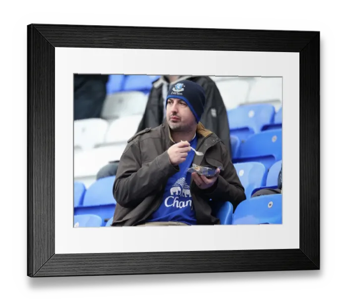 Framed Print : A Passionate Everton Fan's Pie Time at Goodison Park During the Everton vs Manchester United Barclays Premier League Match (29 October 2011) Framed Print : A Passionate Everton Fan's Pie Time at Goodison Park During the Everton vs Manchester United Barclays Premier League Match (29 October 2011)