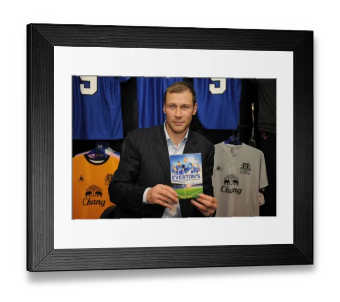 Framed Print : Duncan Ferguson Signs Everton's Premier League XI DVD at Everton Two Store, Liverpool One