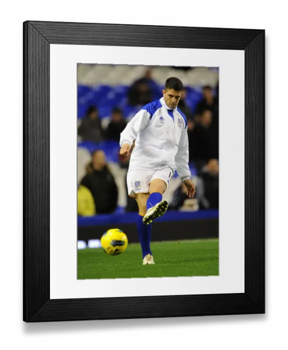 Framed Print : Denis Stracqualursi Scores the Winning Goal for Everton Against Swansea City in the Barclays Premier League at Goodison Park (21 December 2011)