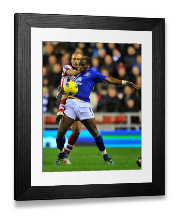 Framed Print : Intense Rivalry: Wes Brown vs. Louis Saha - Everton vs. Sunderland's Epic Battle for the Ball (Barclays Premier League, December 26, 2011)