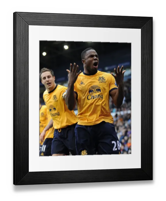 Framed Print : Victor Anichebe's Strike: Everton's Opening Goal vs. West Bromwich Albion (01 January 2012) Framed Print : Victor Anichebe's Strike: Everton's Opening Goal vs. West Bromwich Albion (01 January 2012)