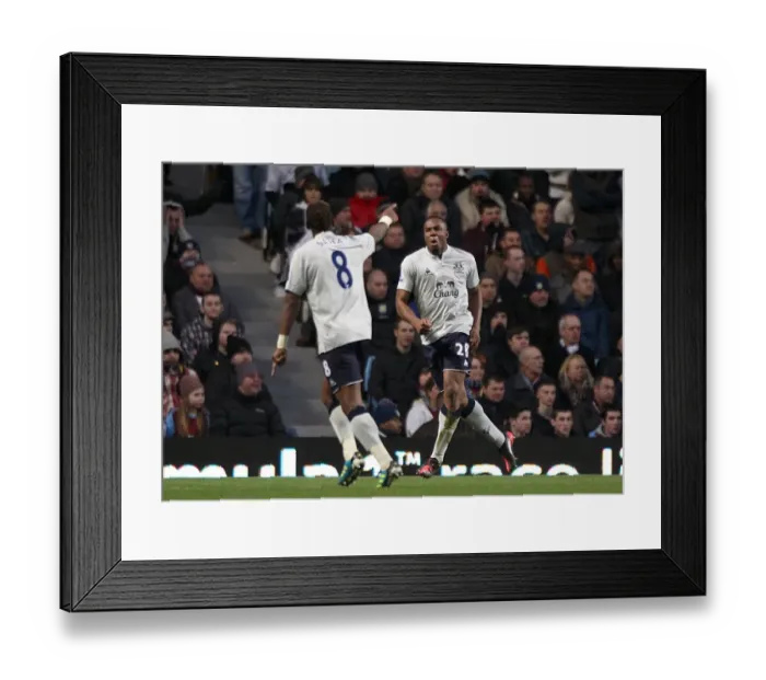 Framed Print : Everton's Victor Anichebe and Louis Saha: Celebrating Their First Goals Union at Aston Villa (January 14, 2012)