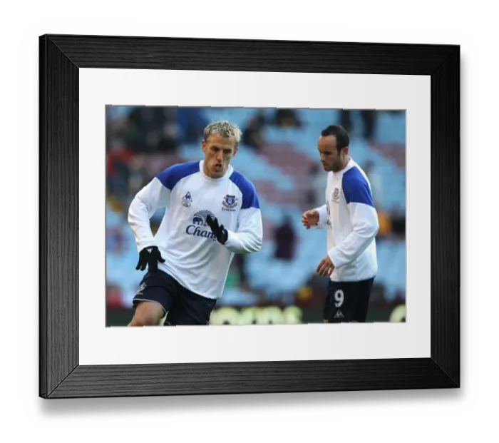 Framed Print : Everton FC: Neville and Donovan Warming Up Before Aston Villa Clash (January 14, 2012)