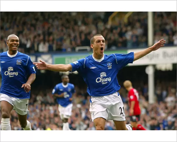 Everton's Leon Osman Celebrates Goal in Barclays Premiership Match vs West Bromich Albion at Goodison Park (2004)