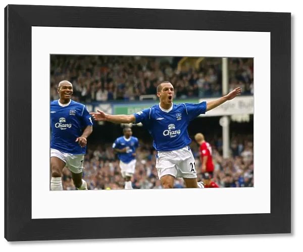 Everton's Leon Osman Celebrates Goal in Barclays Premiership Match vs West Bromich Albion at Goodison Park (2004)