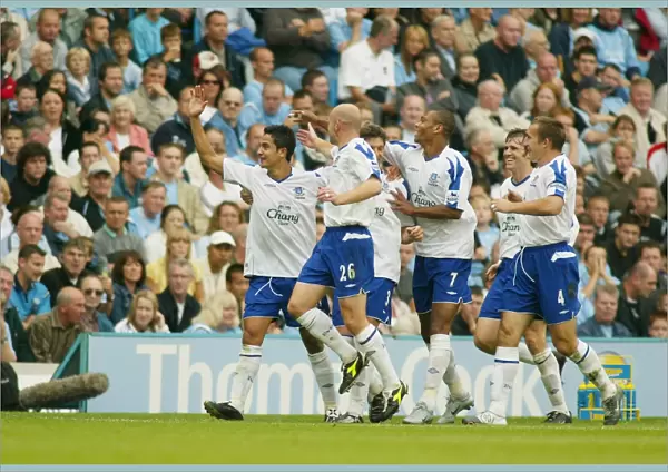 Tim Cahill's Euphoric Celebration: Manchester Derby Goal at City of Manchester Stadium (Manchester City vs Everton, September 11, 2004)