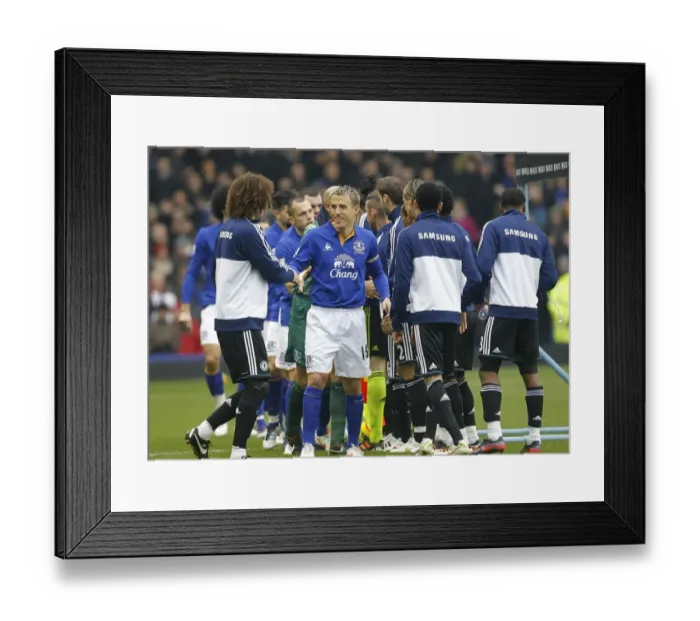Framed Print : Friendly Rivalry: Everton vs. Chelsea - Pre-Match Handshake at Goodison Park (11 February 2012)