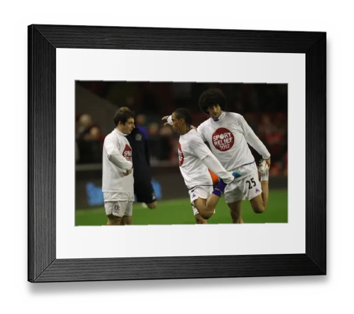 Framed Print : Everton's Baines, Pienaar, and Fellaini: United in Focus During Anfield Warm-Up (13 March 2012) Framed Print : Everton's Baines, Pienaar, and Fellaini: United in Focus During Anfield Warm-Up (13 March 2012)