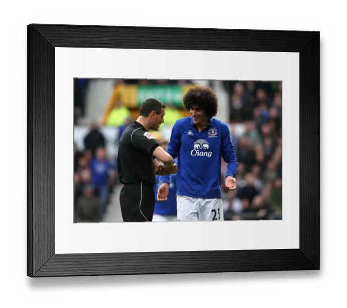 Framed Print : Marouane Fellaini's Heated Confrontation with Referee Andre Marriner during FA Cup Sixth Round Match at Goodison Park Framed Print : Marouane Fellaini's Heated Confrontation with Referee Andre Marriner during FA Cup Sixth Round Match at Goodison Park