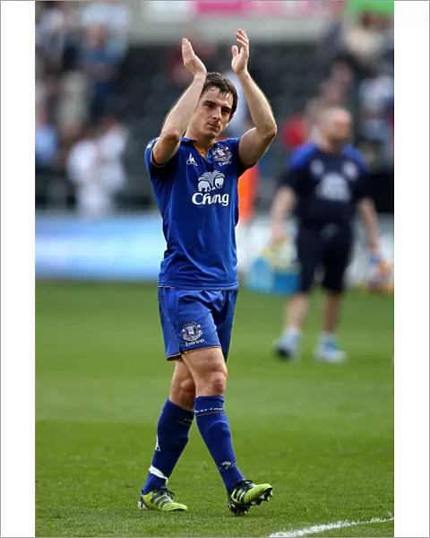Everton's Triumph at Swansea: Leighton Baines Celebrates Victory (BPL 2011-2012)