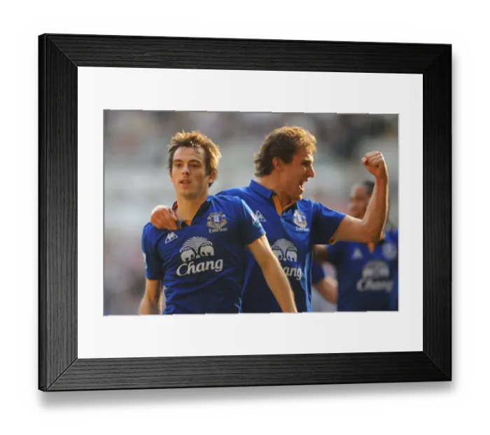 Framed Print : Everton's Baines and Jelavic: Celebrating Their First Goal Together Against Swansea City (24 March 2012)