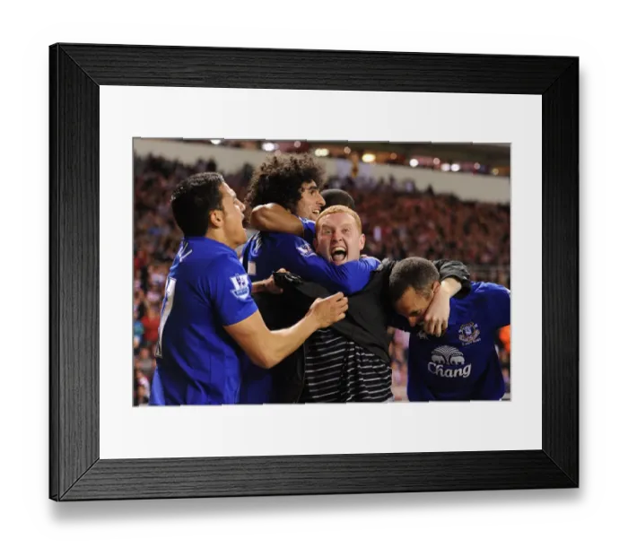 Framed Print : Everton FC's FA Cup Triumph: Fan's Euphoria after Own Goal by Sunderland's Vaughan Framed Print : Everton FC's FA Cup Triumph: Fan's Euphoria after Own Goal by Sunderland's Vaughan