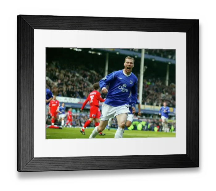 Framed Print : Duncan Ferguson can t hide his delight at making it 1-1