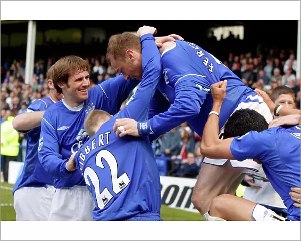 Duncan Ferguson is mobbed after his goal
