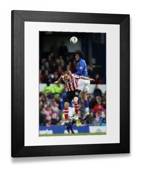 Framed Print : Aerial Clash: Fellaini vs. Vaughan at Goodison Park - Everton vs. Sunderland, Premier League (09 April 2012)